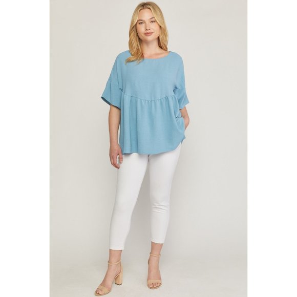 Entro Round Neck Babydoll Top, Blue - Picture 5 of 7